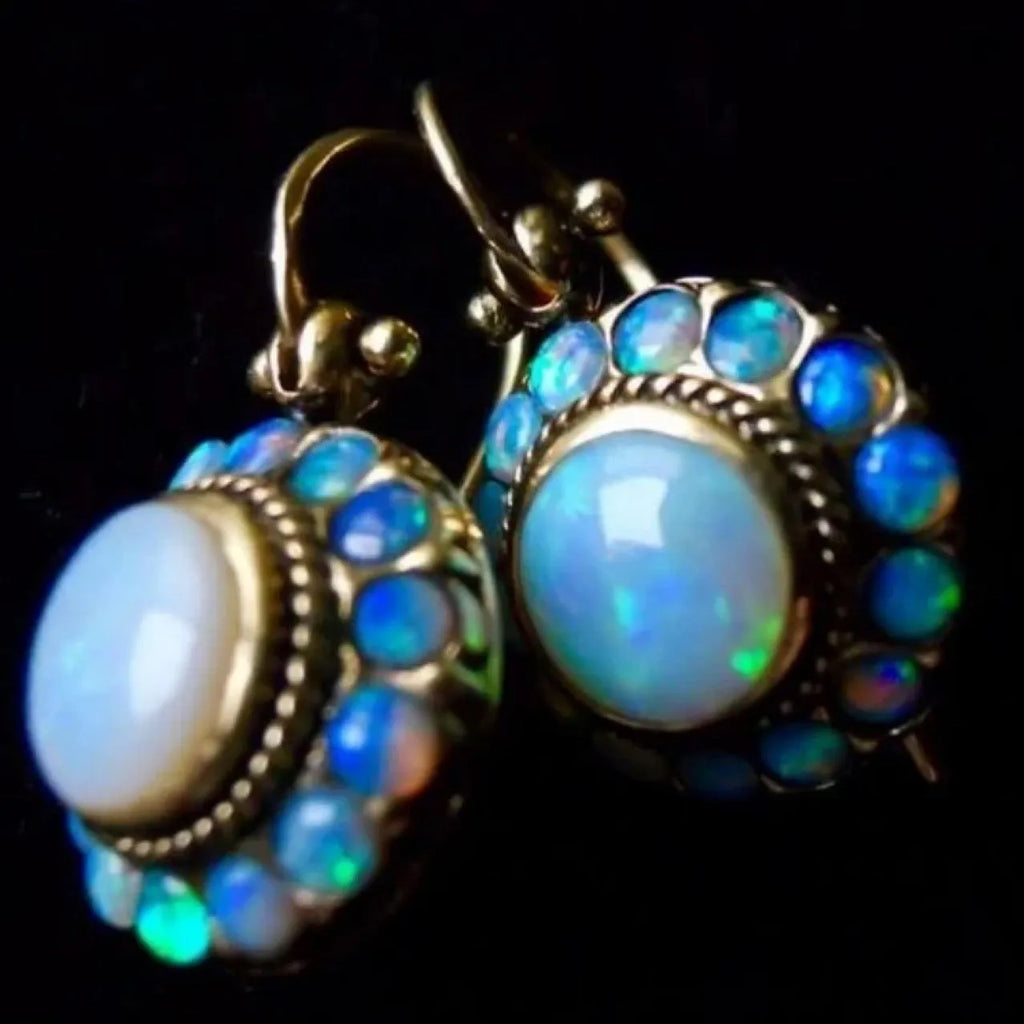 Gold copper opal finish retro exaggerated ethnic style drop earrings with geometric petal design
