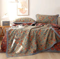 Cotton gauze bed blanket three-piece set with floral pattern in three size options
