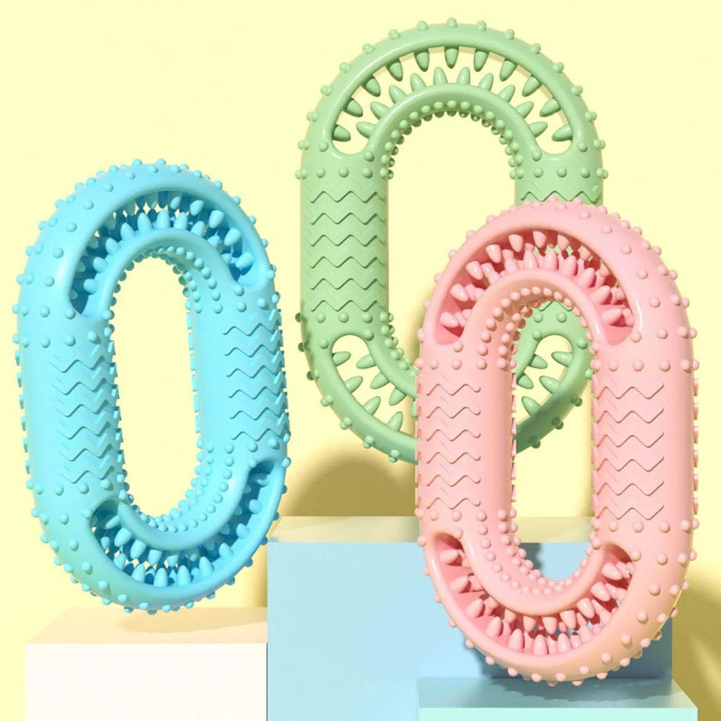 Blue o-ring shaped dog toy for aggressive chewers measuring 12.5 cm
