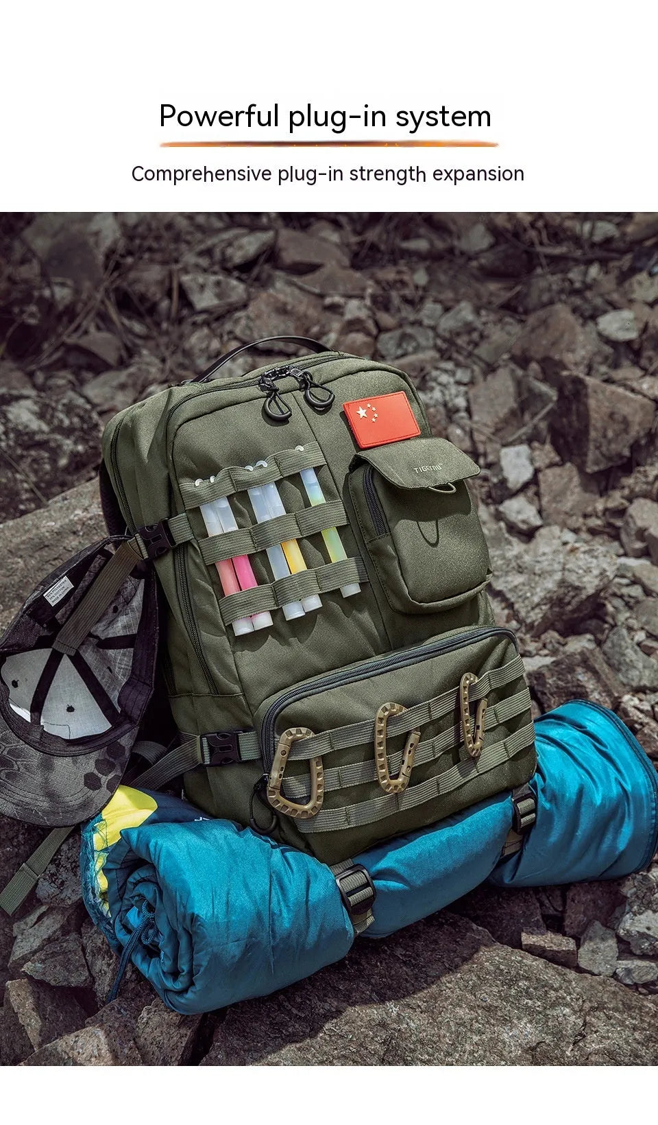 Army green tactical backpack with 17-inch size and breathable back panel