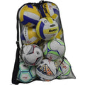 Large black mesh storage bag holding multiple footballs and basketballs for sports training