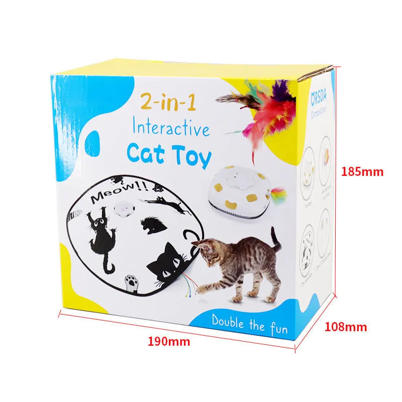 Plastic self-play cat teaser wand with feather attachments measuring 19.8cm