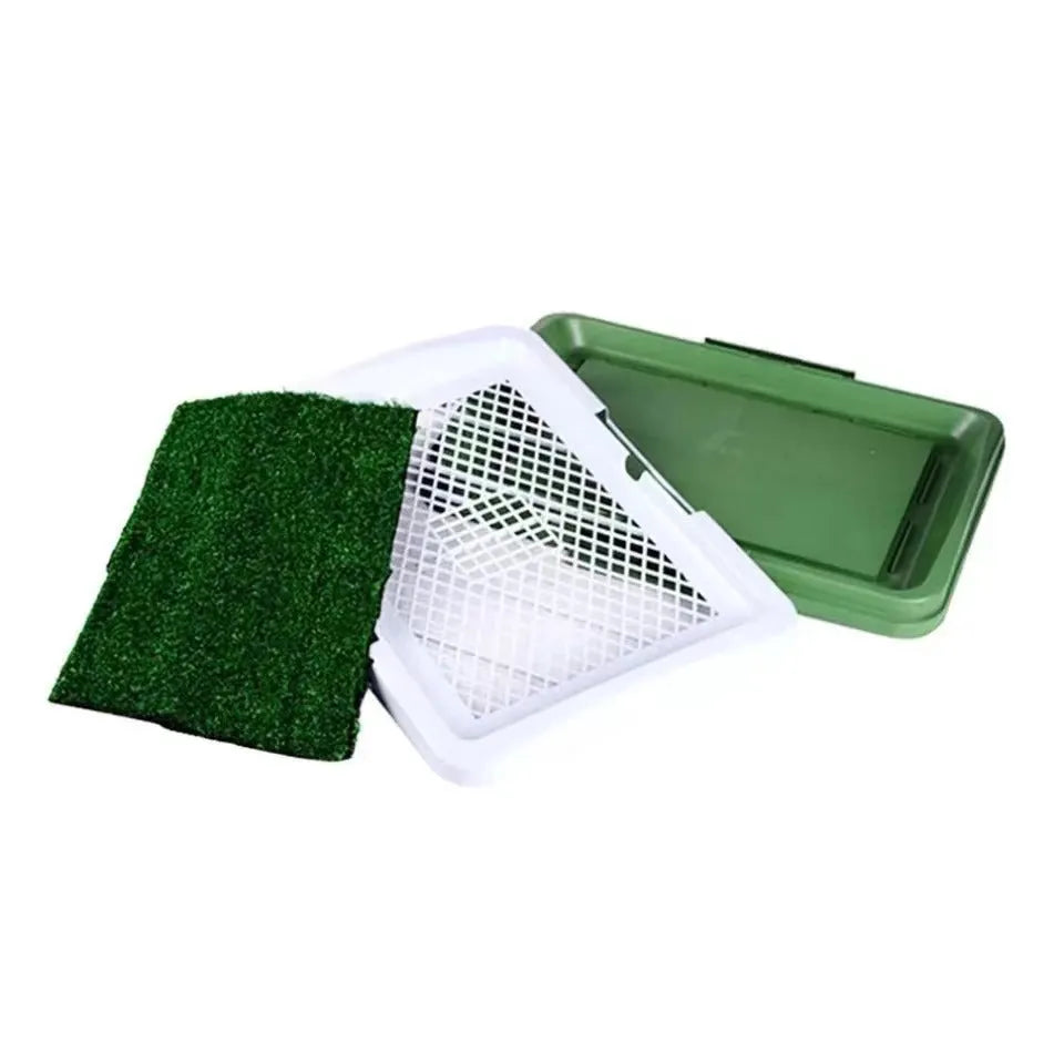 Three-layer pet dog grass patch toilet with green removable grass mat for indoor training