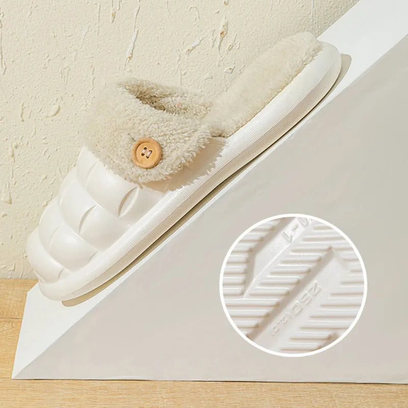 Women's detachable EVA slippers with plush lining in pink, green, yellow or white colours