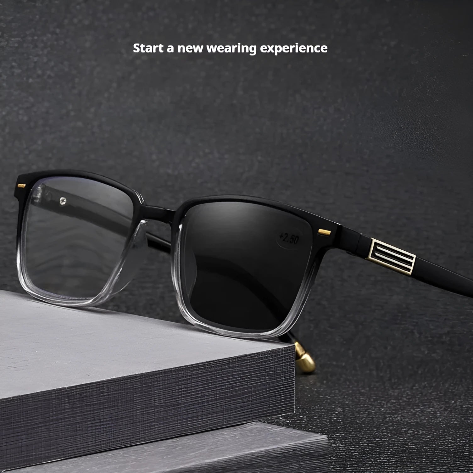 Multifocal reading glasses with colour-changing lenses and anti-blue light coating
