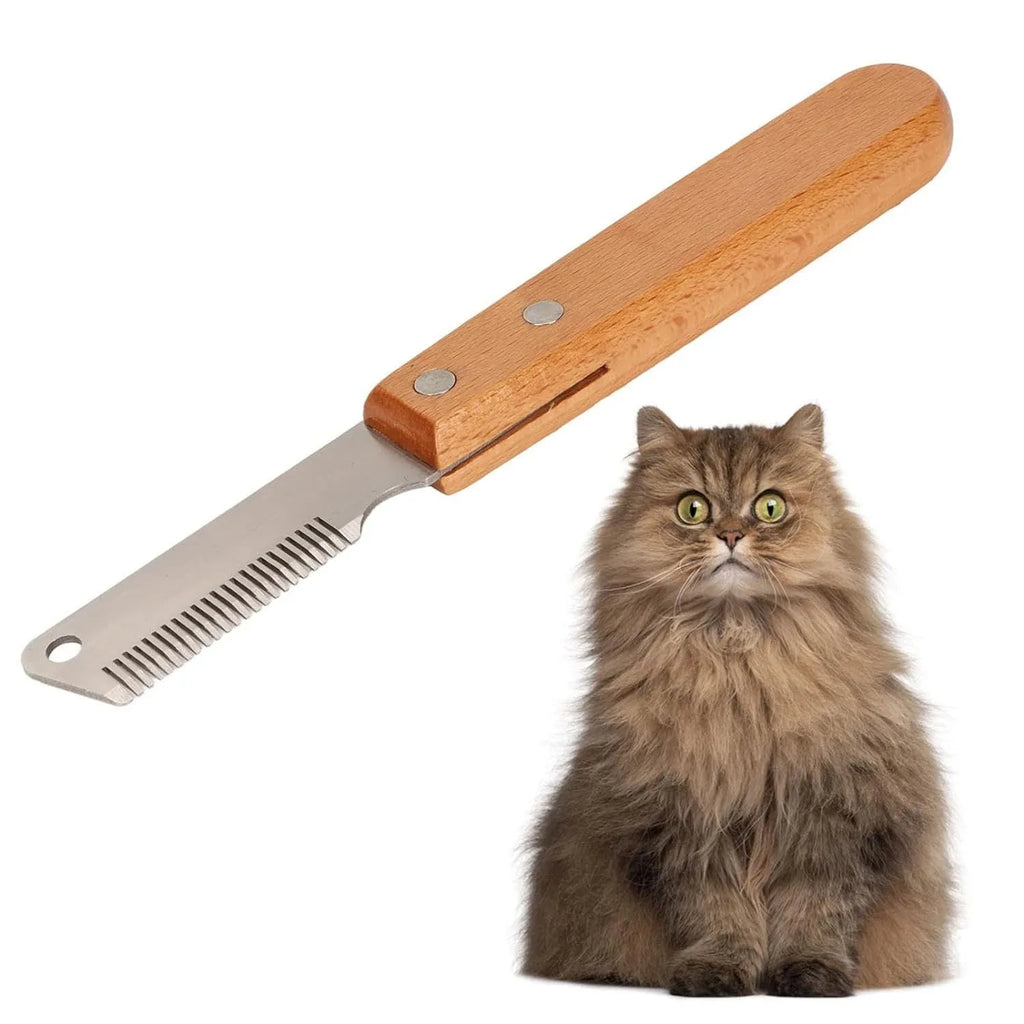 Pet stripping comb with wooden handle for dog and cat grooming