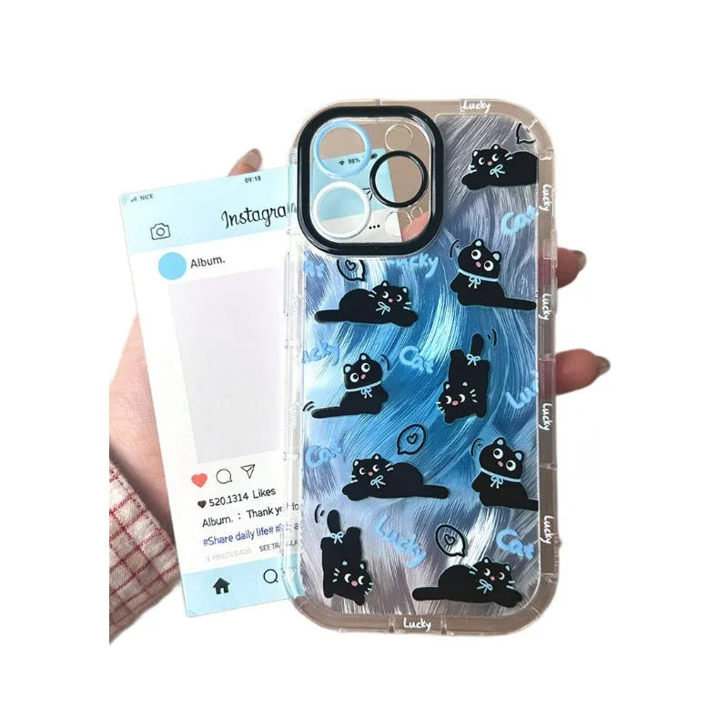 Blue fur cat PC phone case for Apple iPhone with spray paint finish and drop protection