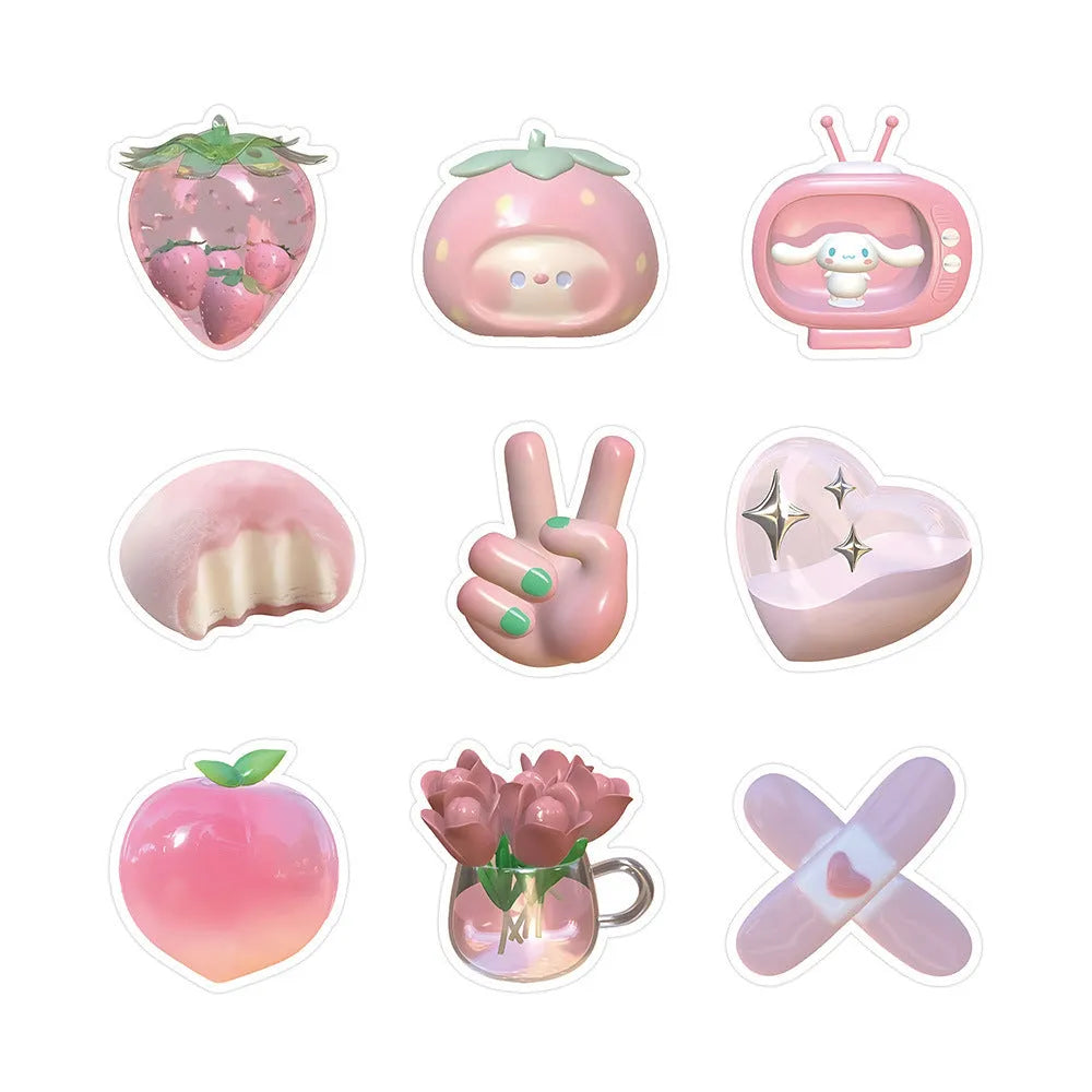 Pink girl heart 3D decorative stickers pack with 63 pieces for crafts and stationery