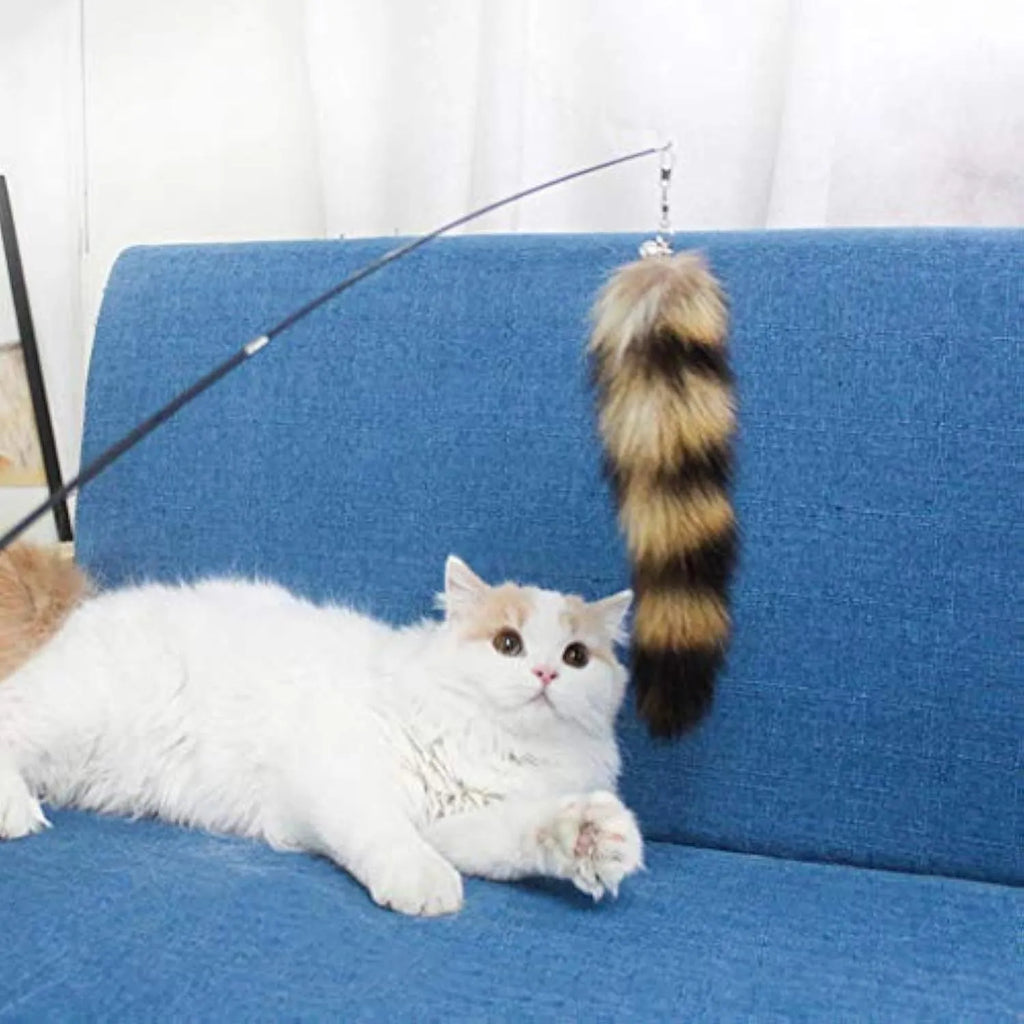 Black cat toy wand with elastic string for interactive feline play