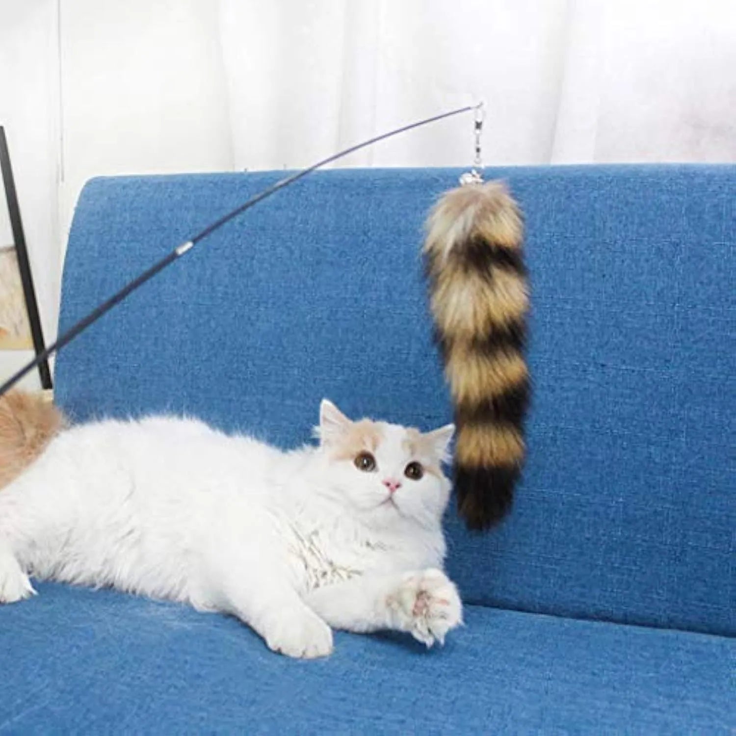 Black cat toy wand with elastic string for interactive feline play