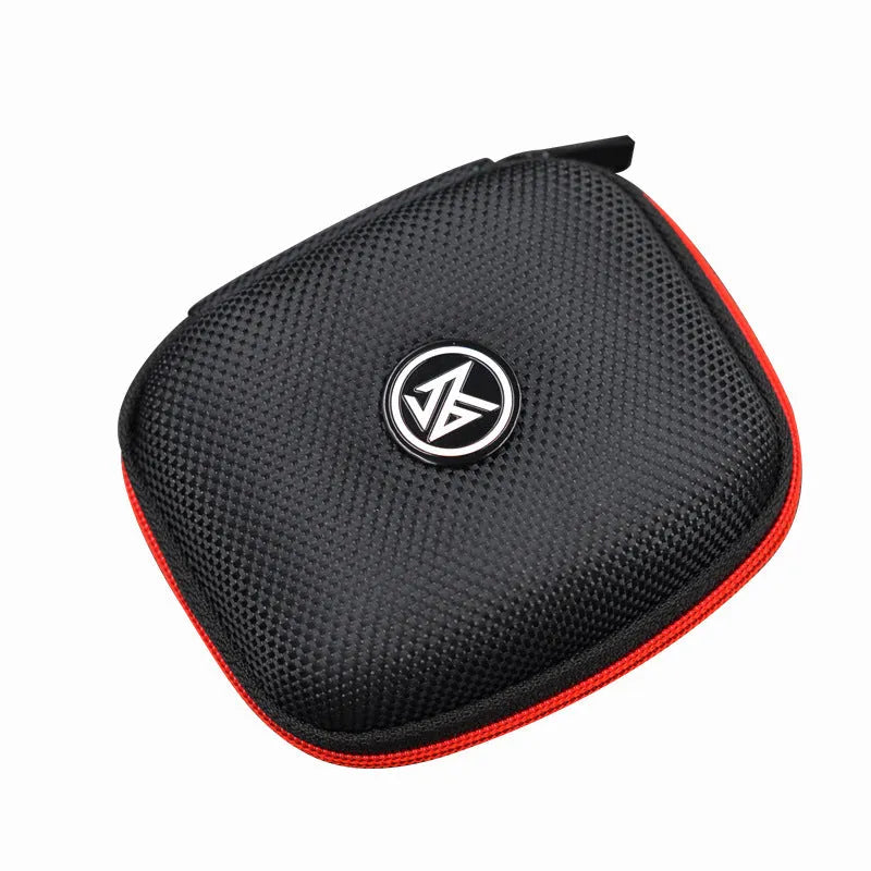 EVA anti-pressure earphone storage bag in black with zipper closure on white background