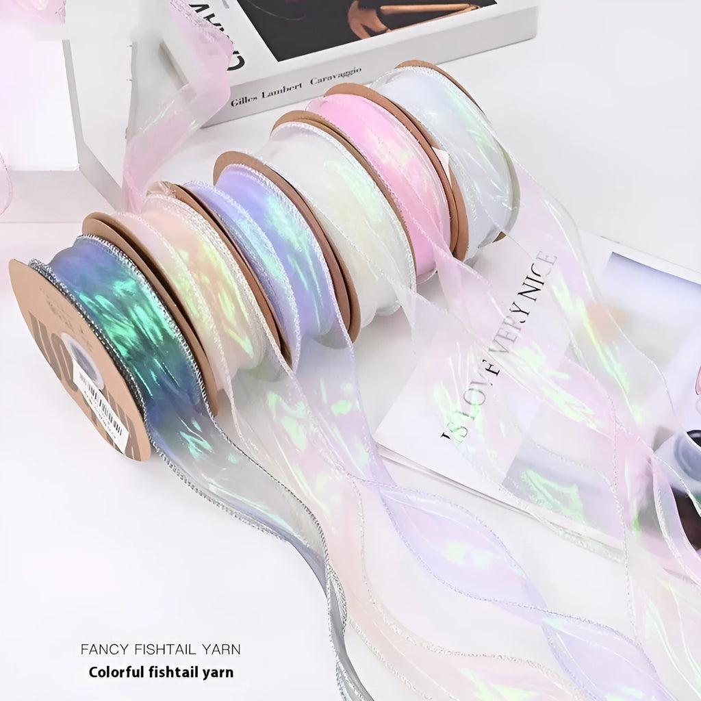 Fishtail yarn colourful wave ribbon in eight colours for DIY floral and gift projects