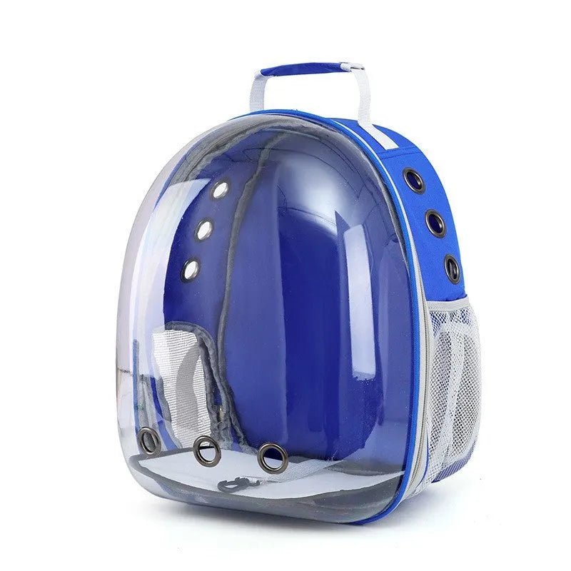 Astronaut cat carrier bag in PC material with side opening, shown in grey colour