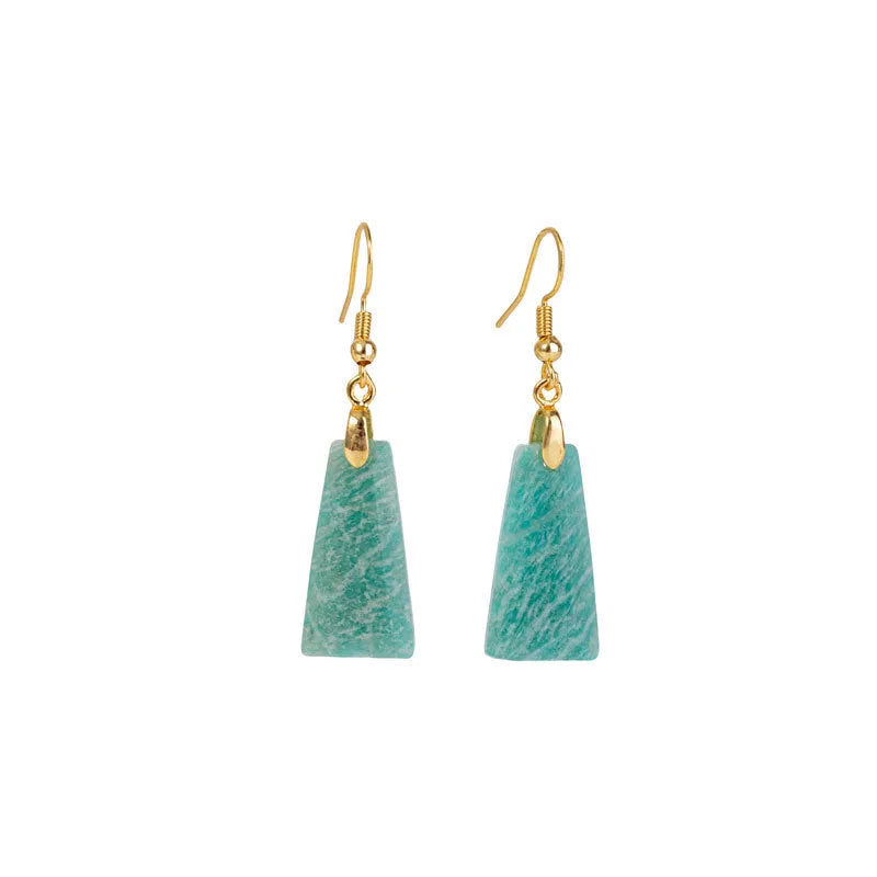 Amazonite rough stone trapezoid geometric earrings with pure natural ice material