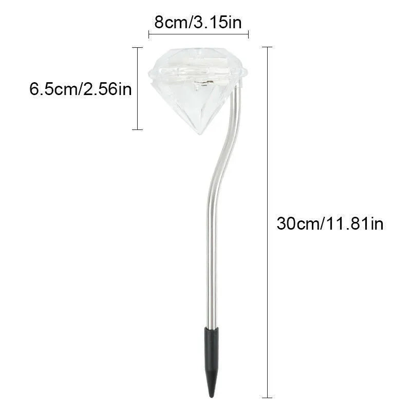 Solar powered garden diamond light with adjustable angle and solar panel on adjustable mount.