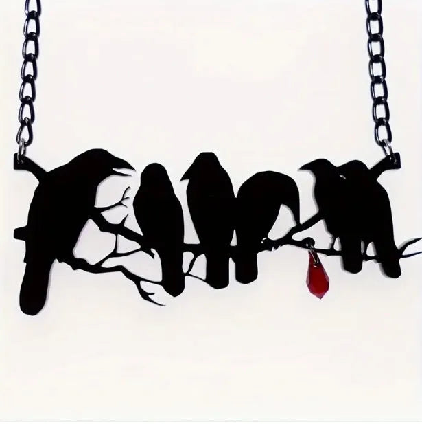 Black electroplated alloy crow pendant necklace with cross chain design