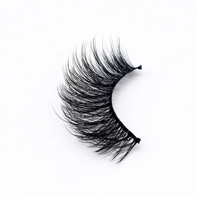 Handmade thick long natural false eyelashes in 3D fiber construction, pack of 5 pairs
