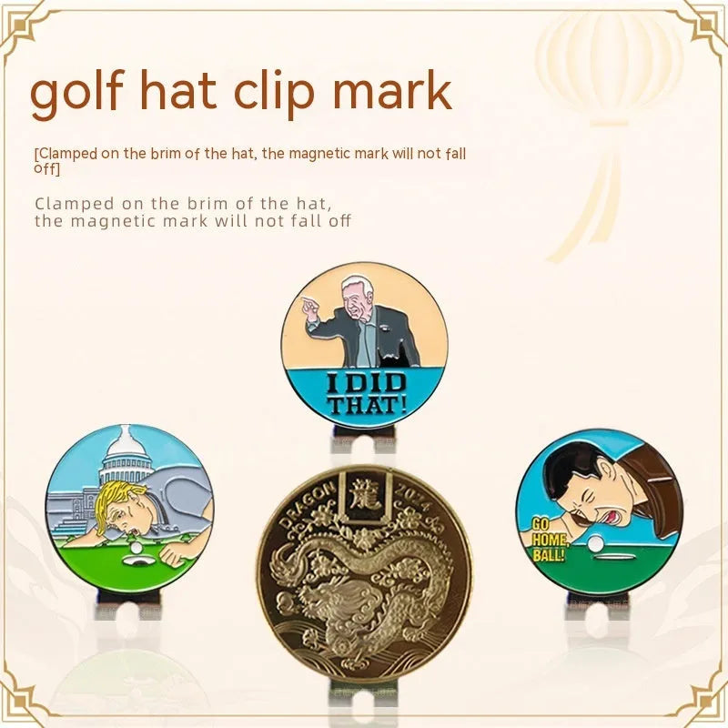 Zinc alloy golf hat clip showing personalised commemorative patterns including Dragon Year design