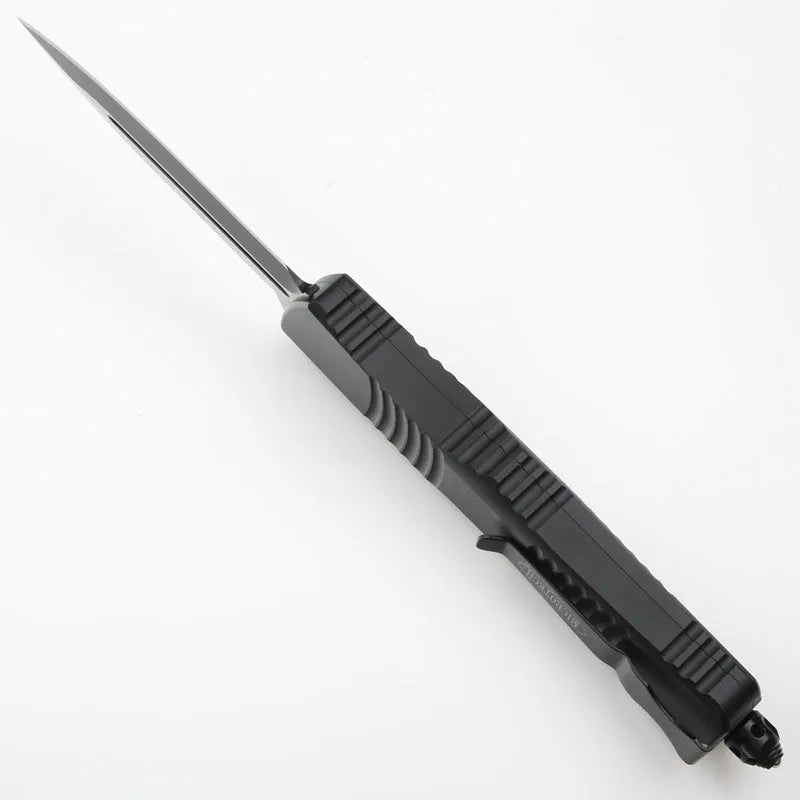 Outdoor camping tactical folding knife with D2 steel blade, black and white wire drawing finish, and aviation aluminium handle