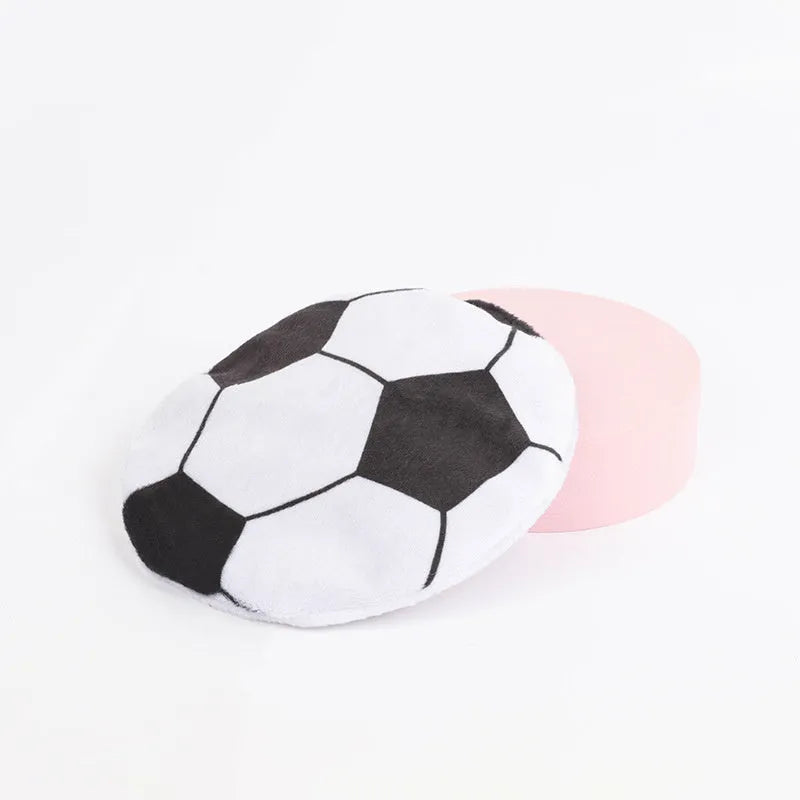 Soft plush disc cat toy in sports designs with catnip and crinkle sound inside for interactive play.