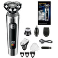 Digital USB rechargeable beard scraper with LED display and floating cutter head on charging base