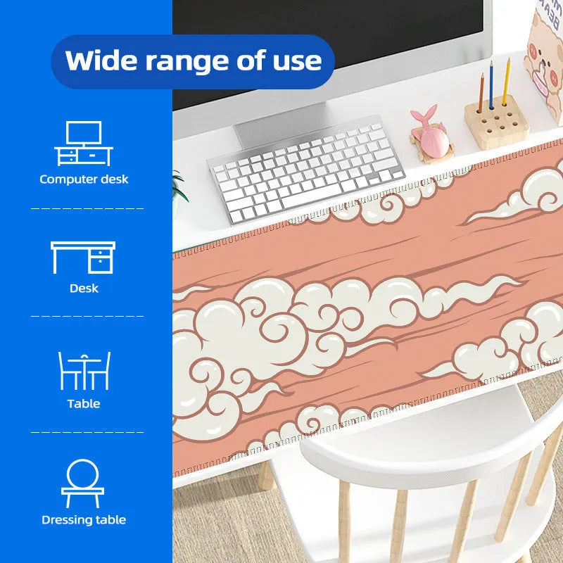 Large rectangular rubber desk mat with minimalist pattern on a wooden table.