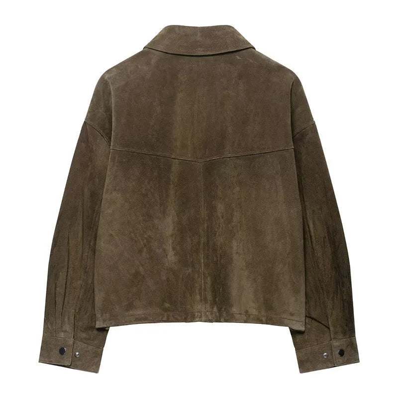 Women's medium thickness PU jacket in Japanese Korean casual style shown in picture colour