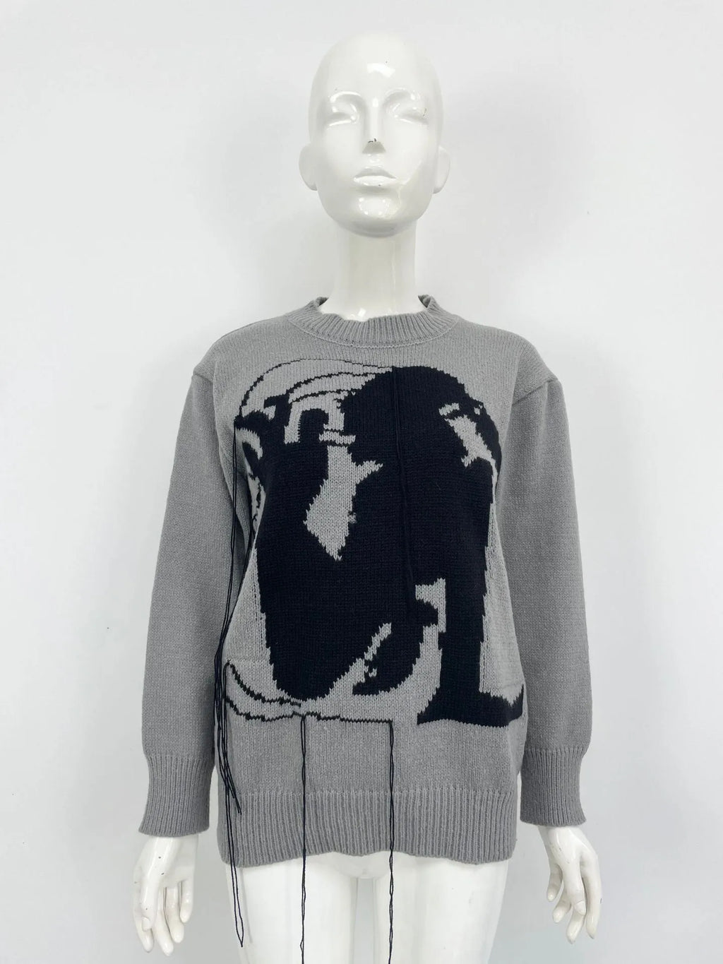 Women's alpaca wool loose fit sweater with tassel design in grey colour