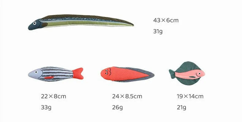Canvas cat toy shaped like a mint fish in green eel colour on a light background
