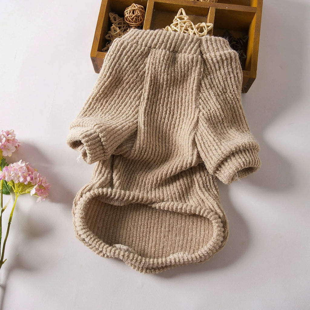 Brown cloth dog sweater pullover for small breeds including Bichon, Pomeranian sizes XS to XL