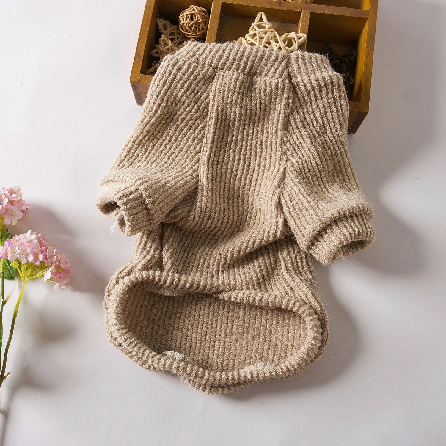 Brown cloth dog sweater pullover for small breeds including Bichon, Pomeranian sizes XS to XL