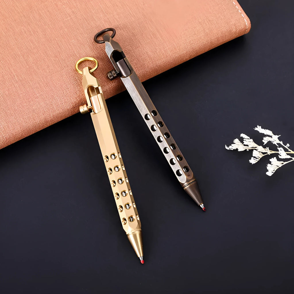 Brass hexagonal roller pen with retro six-angle design and 0.5mm tip