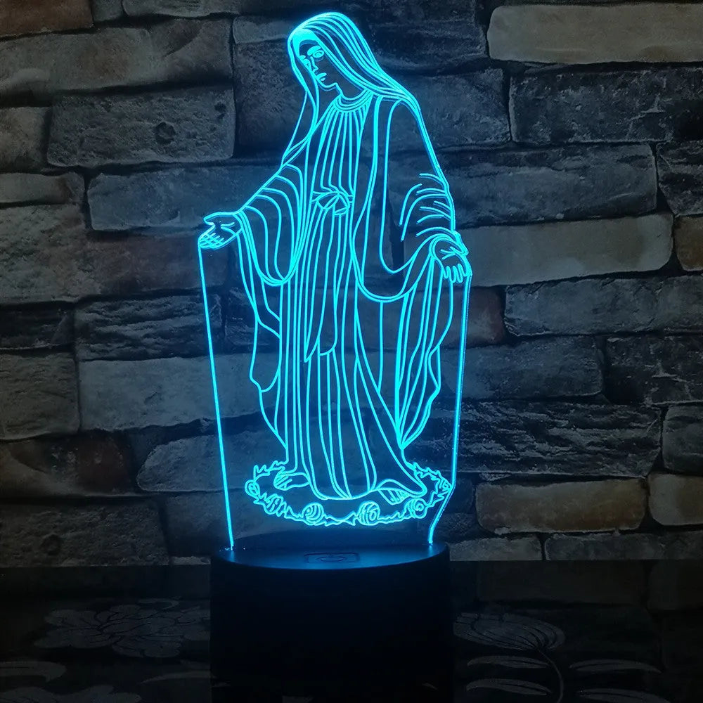 3D LED night light showing laser-engraved acrylic creating dual ring patterns with colourful illumination