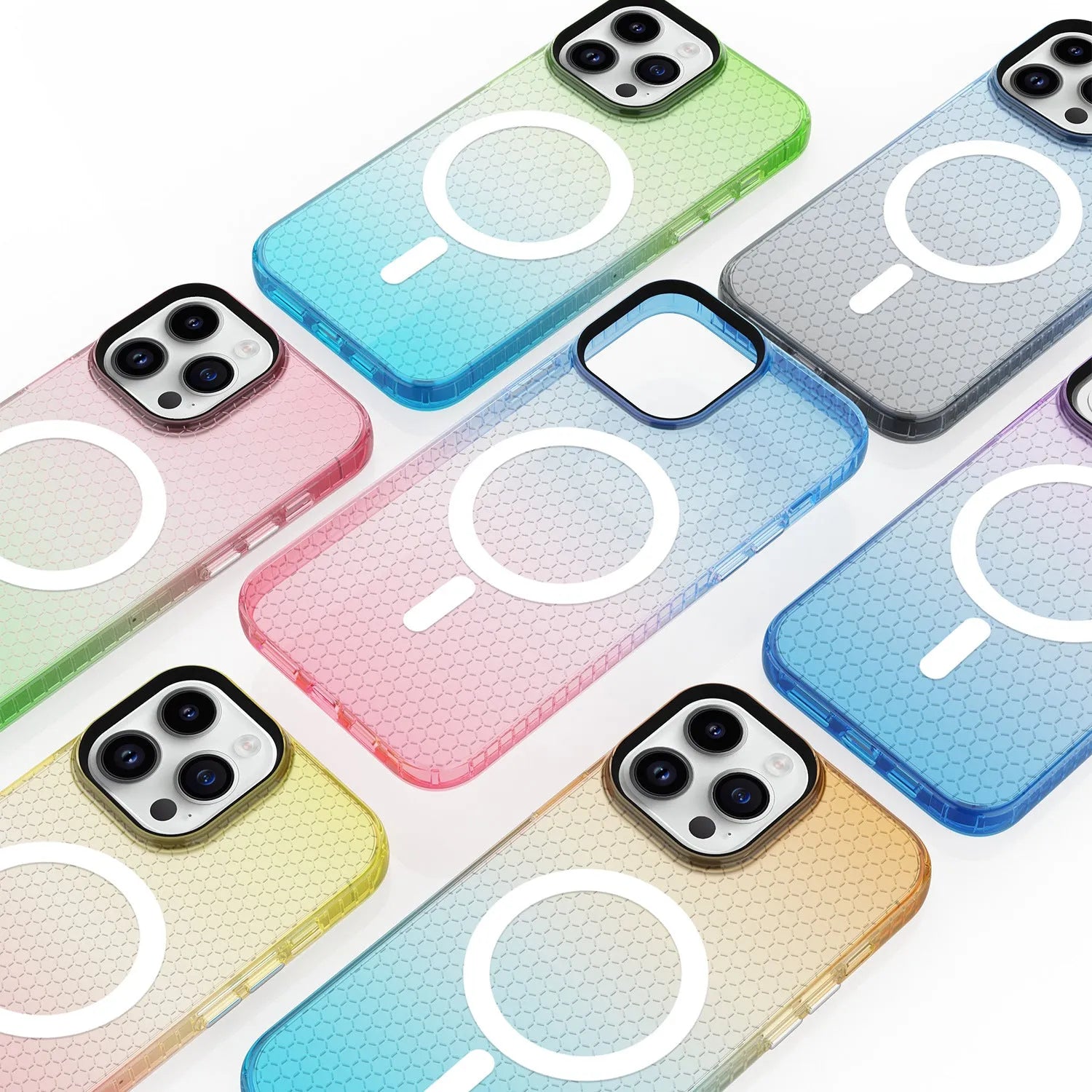 Magnetic phone case honeycomb pattern drop-resistant TPU for iPhone 13 14 15 series transparent