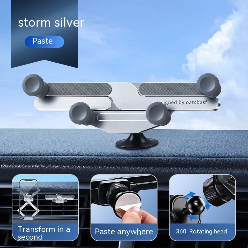 Silver car mobile phone holder bracket mounted on vehicle air vent