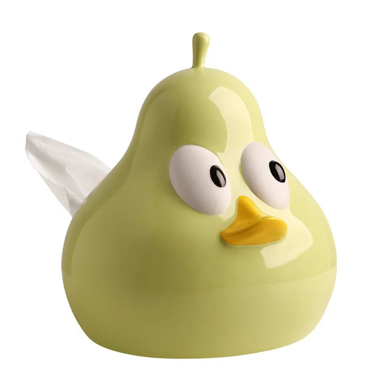 White ceramic pear-shaped tissue box holder in cute design with green colour option