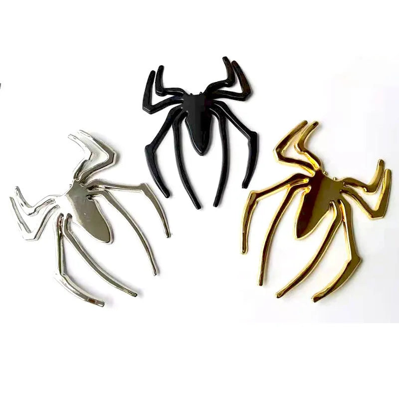 3D metallic spider bumper sticker in zinc alloy, shown in gold colour.