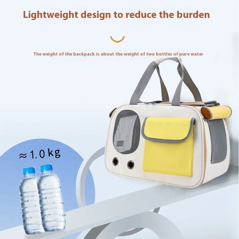 A foldable single-shoulder canvas pet bag in a solid colour, shown with the strap extended.