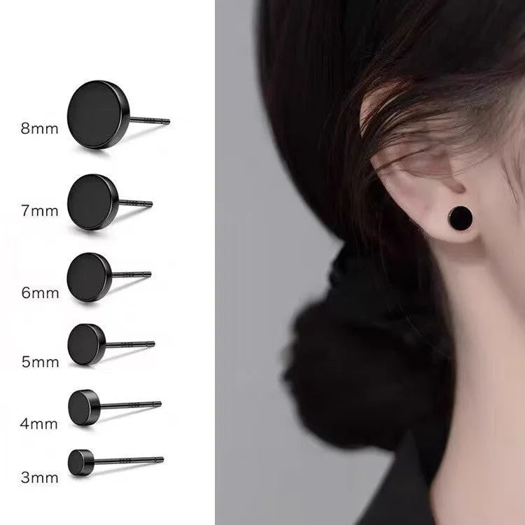 S999 sterling silver flat ear bone studs in round shape, showing silver and black colour options.