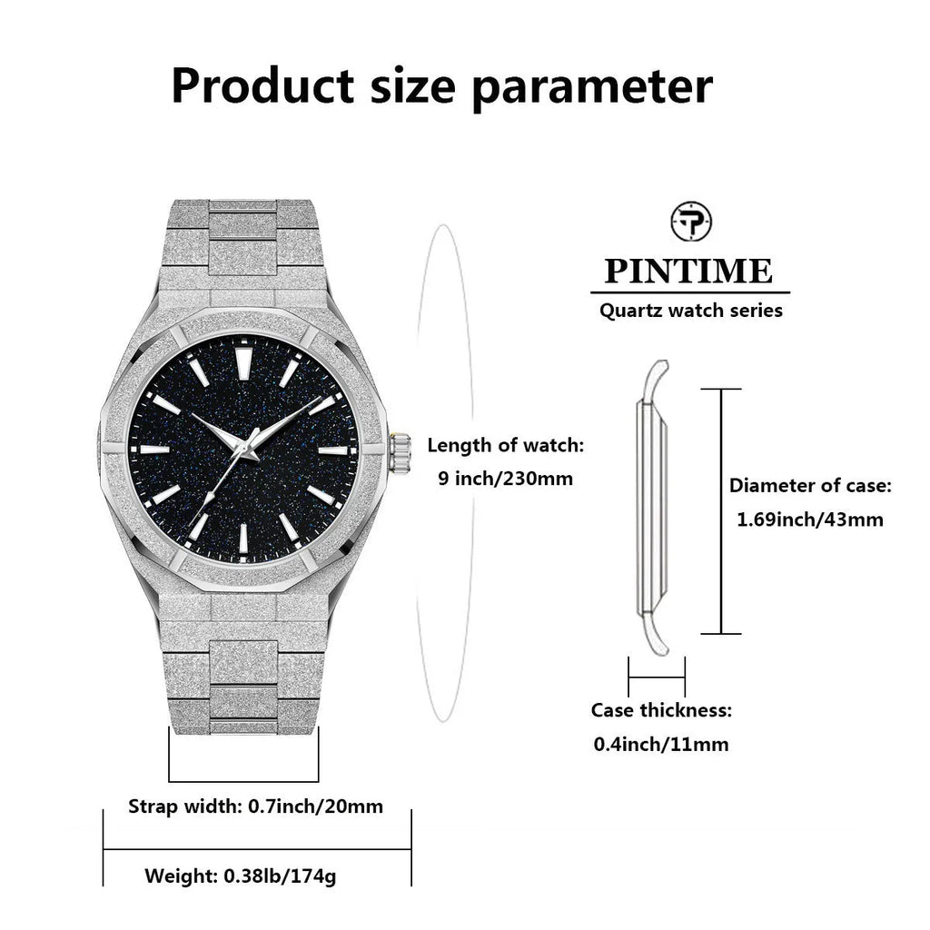 Men's stainless steel business watch with frosted finish and luminous hands in silver colour