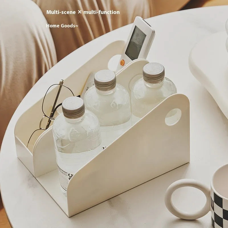 Plastic desktop storage box with two grid compartments for documents and stationery