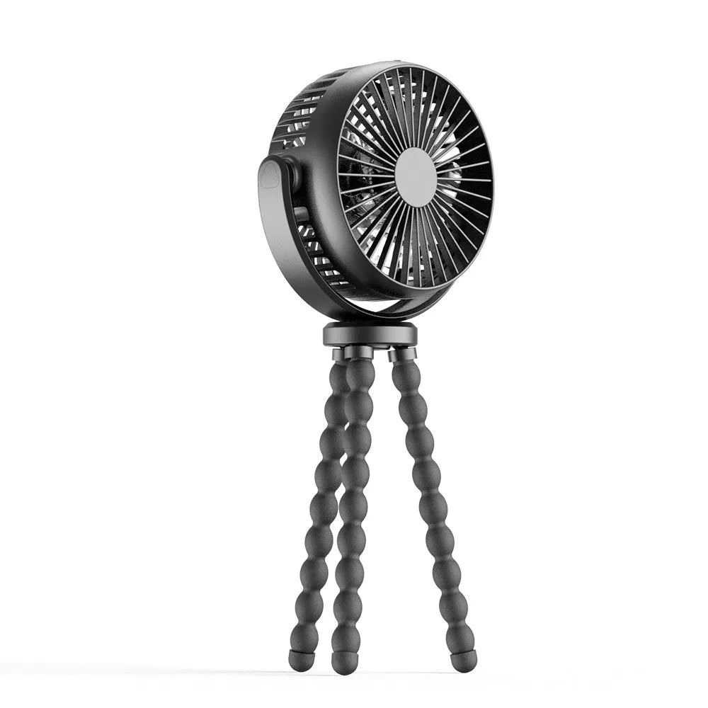 HOMEFISH F2 automatic shake head portable fan with LED light and removable bracket.