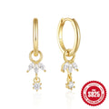 Geometric sunflower sterling silver earrings with zircon inlaid details in golden colour