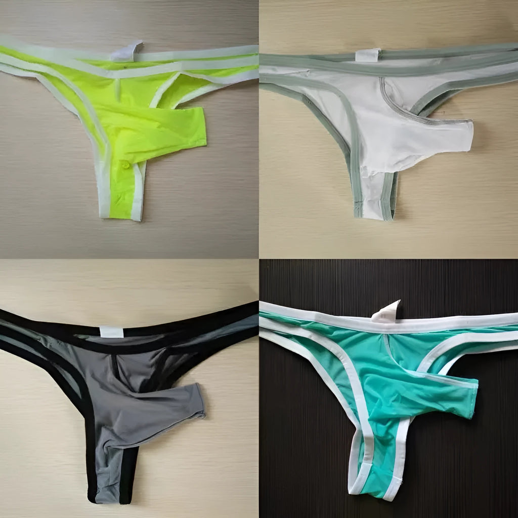 Men's Ice Silk underwear briefs showing elephant nose design in multiple colour options