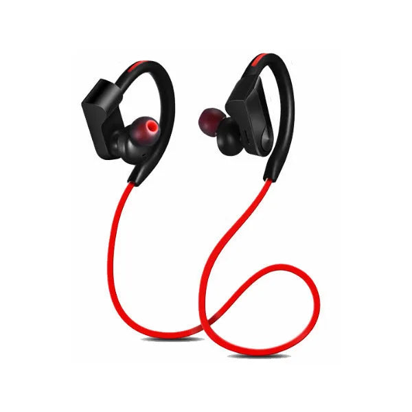 Wireless neck mounted Bluetooth earphones in black colour with USB charging cable