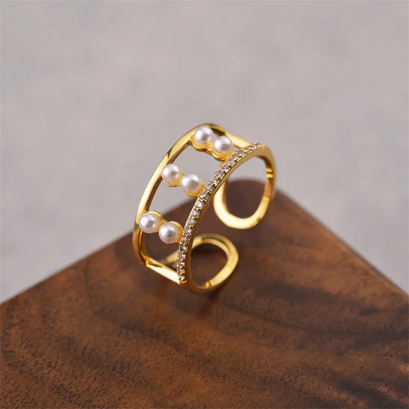 Korean fashion geometric open adjustable ring in gold electroplated copper