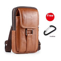 Men's genuine leather crossbody belt bag in vertical square shape with lock detail