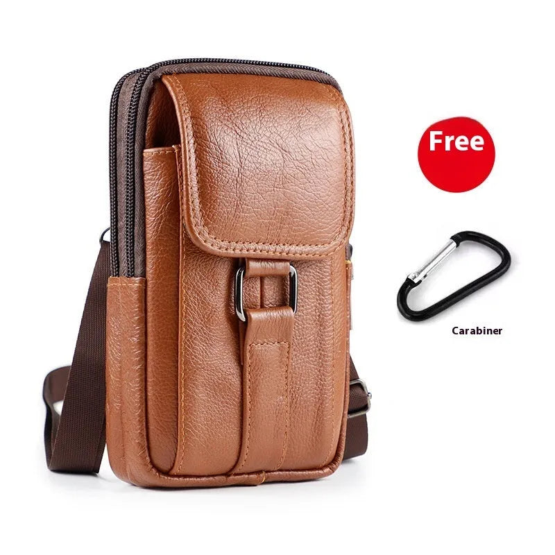 Men's genuine leather crossbody belt bag in vertical square shape with lock detail
