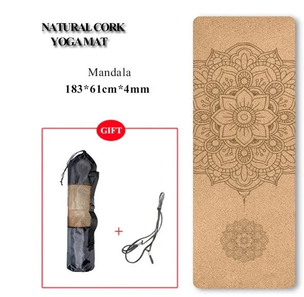 Portable cork yoga mat non-slip TPE eco-friendly 1830x610mm thickness options
