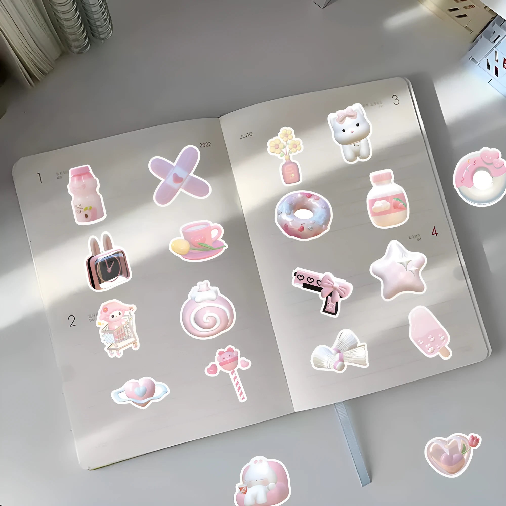 Pink girl heart 3D decorative stickers pack with 63 pieces for crafts and stationery